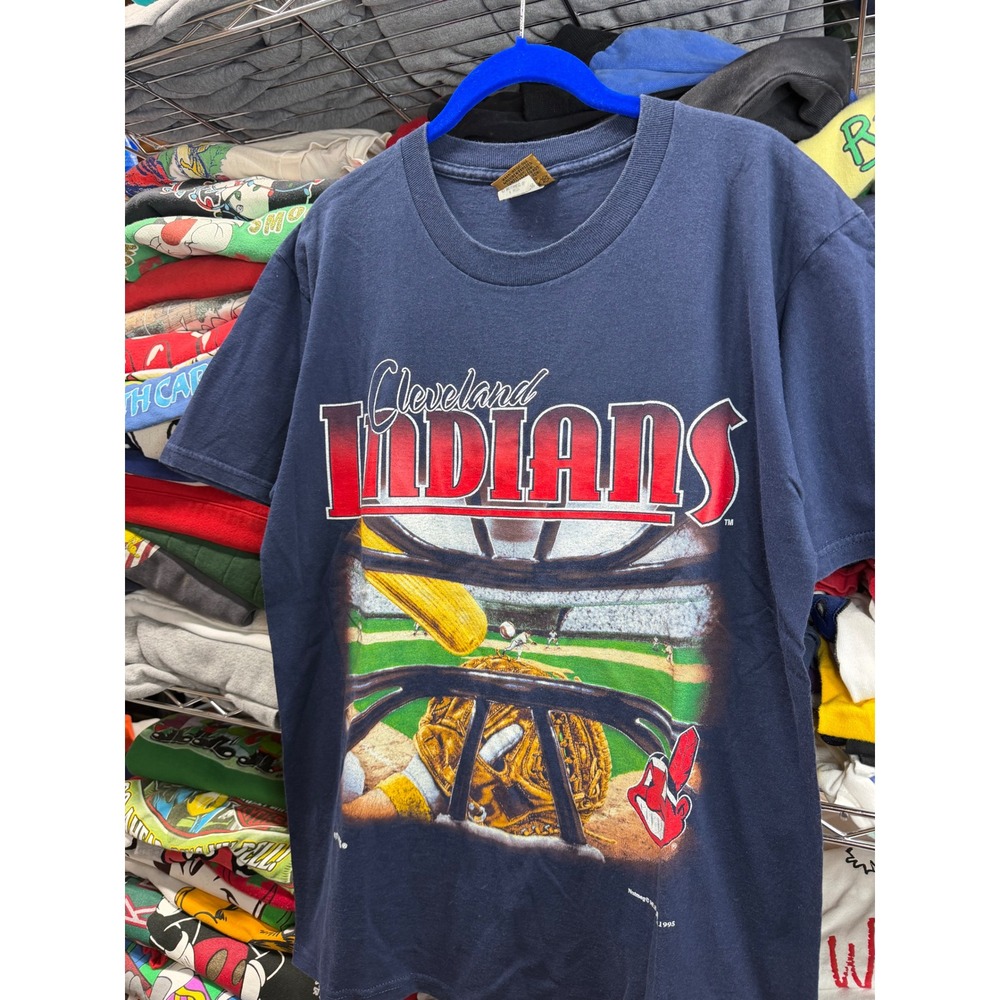 Vintage‎ 1995 Cleveland Indians Nutmeg Mills Shirt Mens Medium Navy MLB Baseball